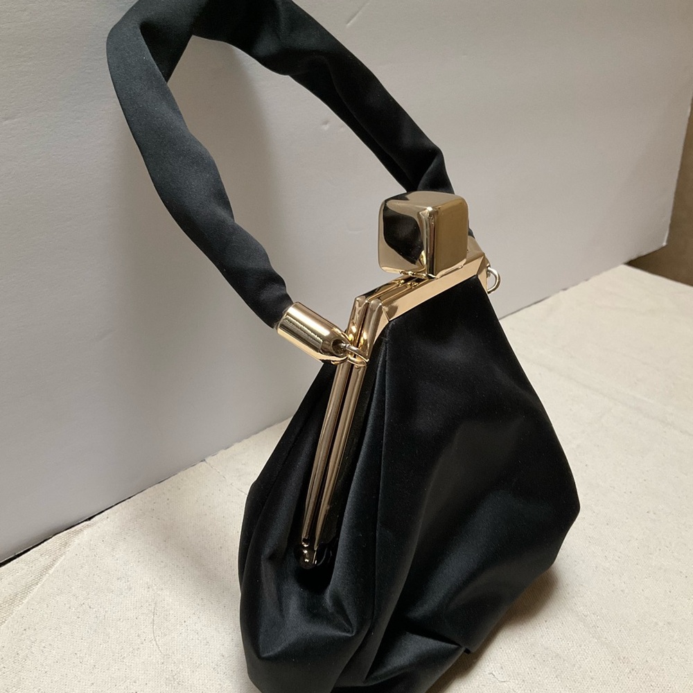 Little Black Pocketbook Purse Evening Bag Acetate Satin Handbag Elegant Clutch - Picture 4 of 12